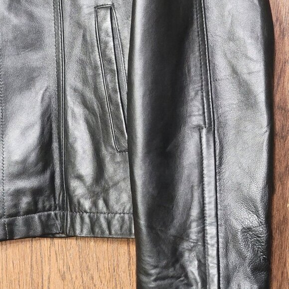 Wilsons Leather Pelle Women XL Black Full Zip Leather Jacket Moto Biker Vintage - Picture 5 of 14